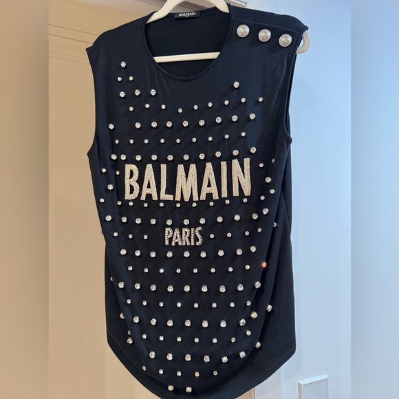 Balmain Paris Crystal embellished black tank - 38 - Picture 3 of 11